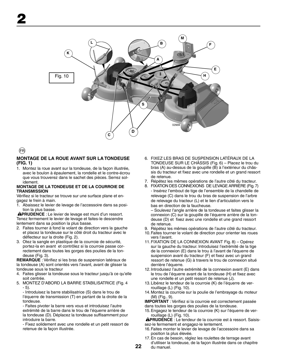 Husqvarna GTH260XP instruction manual Montage DE LA Roue Avant SUR LA Tondeuse FIG, Du manuel 