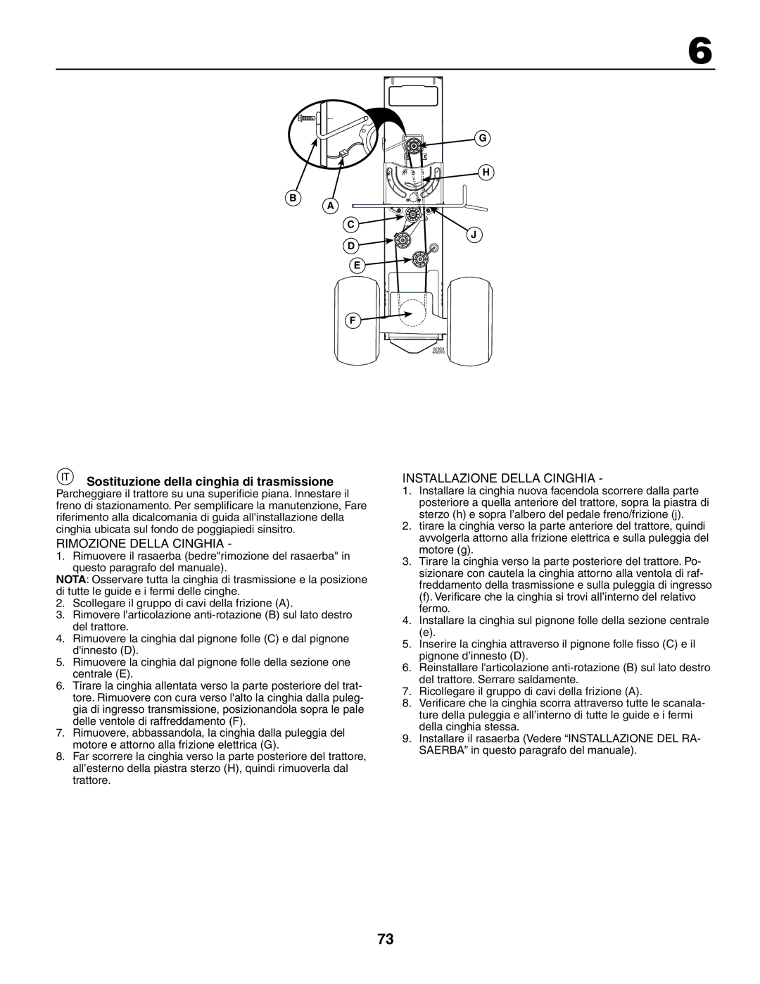 Husqvarna GTH260XP instruction manual Sostituzione della cinghia di trasmissione, Rimozione Della Cinghia 