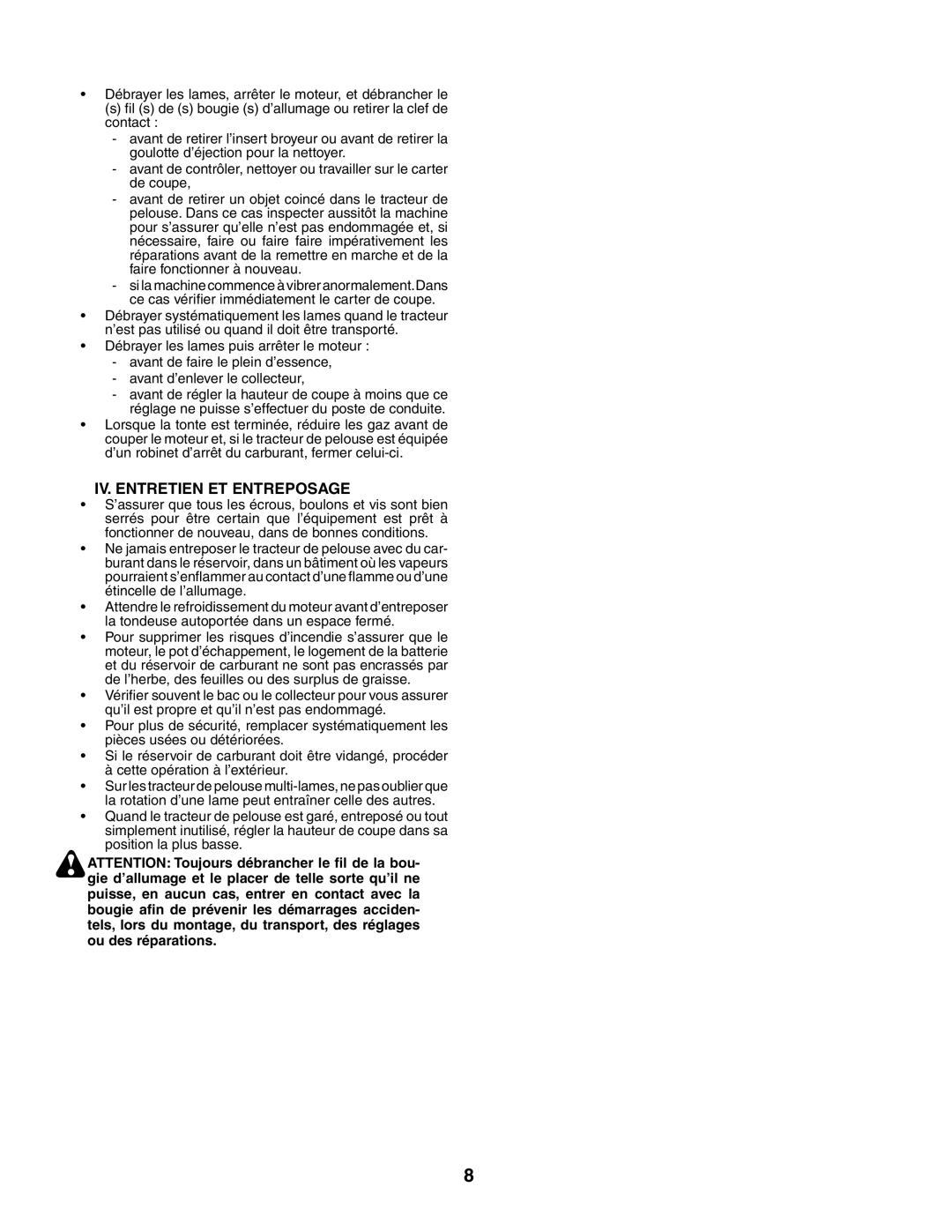 Husqvarna GTH260XP instruction manual IV. Entretien ET Entreposage 