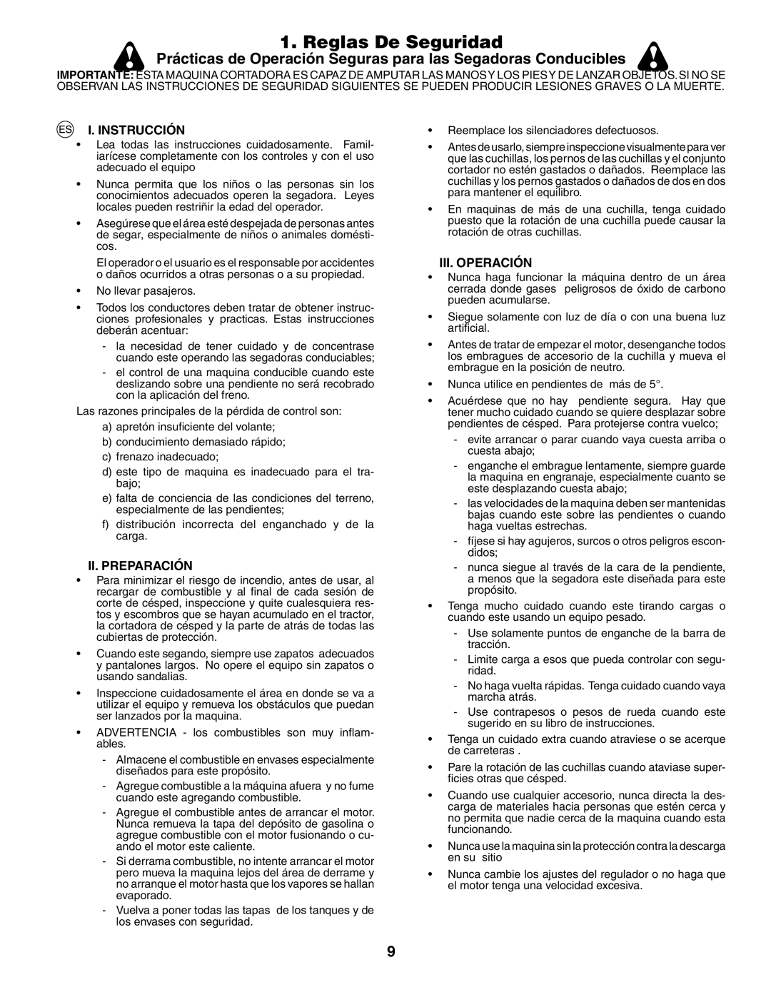 Husqvarna GTH260XP instruction manual Reglas De Seguridad, Instrucción, II. Preparación, III. Operación 