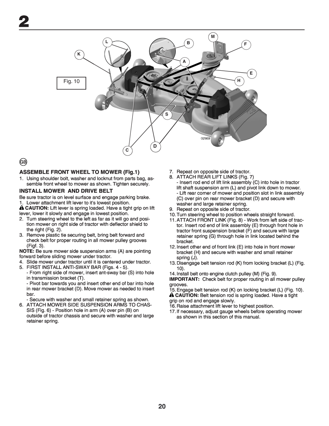Husqvarna GTH260XP instruction manual Assemble Front Wheel To Mower, Install Mower And Drive Belt 
