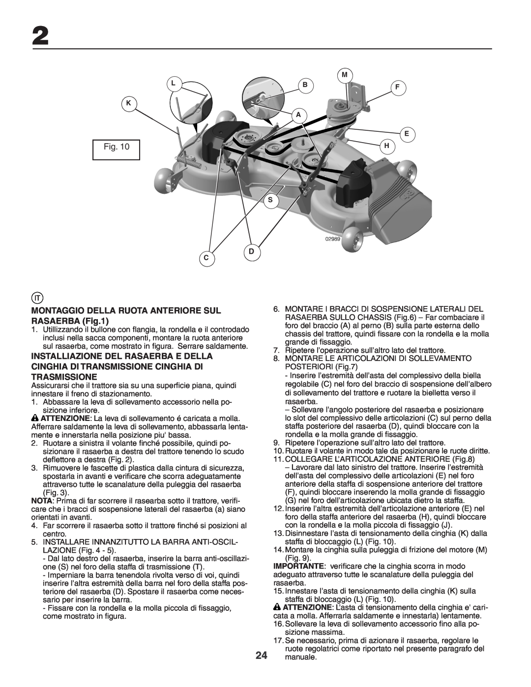 Husqvarna GTH260XP instruction manual Montaggio Della Ruota Anteriore Sul Rasaerba 