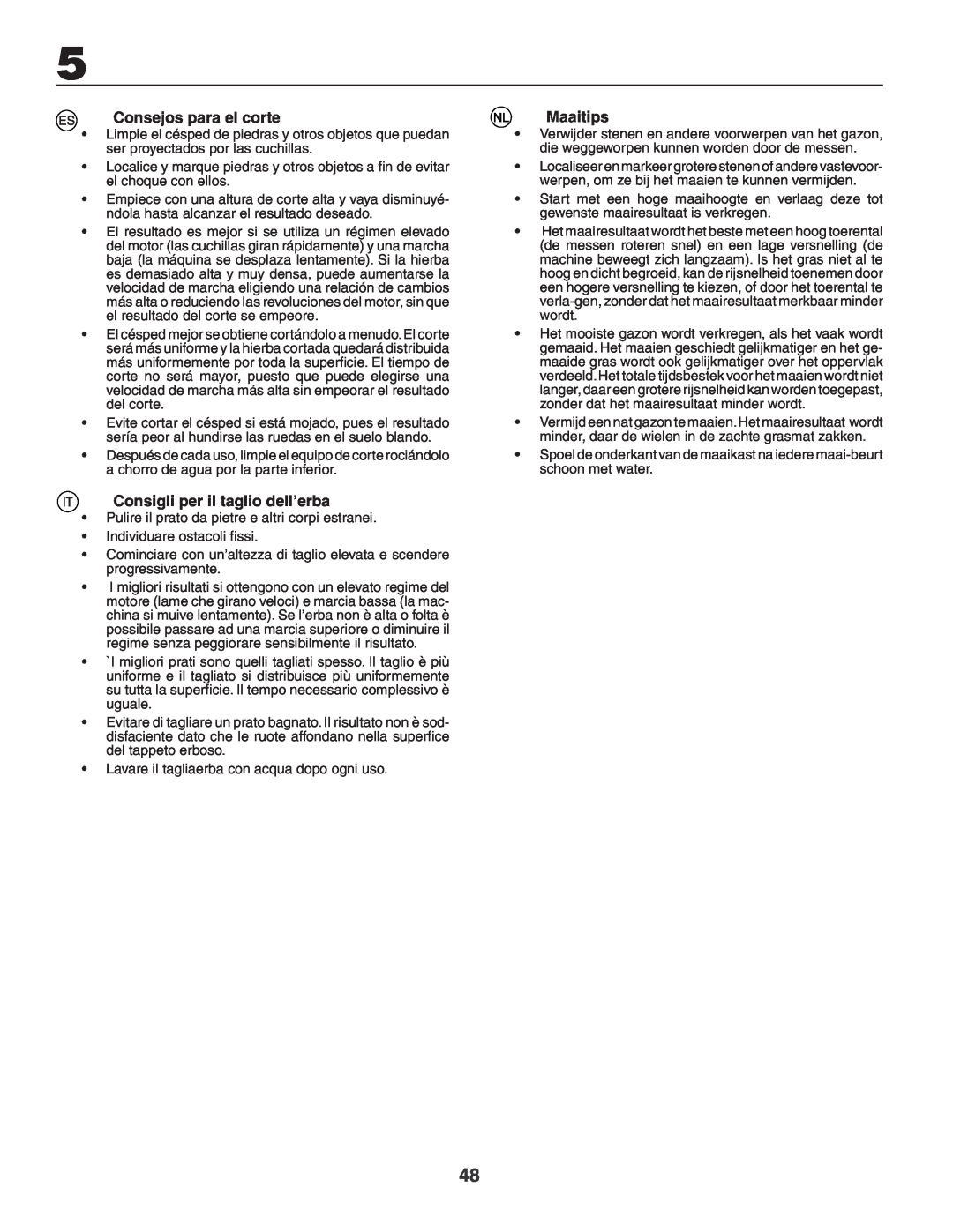 Husqvarna GTH260XP instruction manual Consejos para el corte, Consigli per il taglio dell’erba, Maaitips 