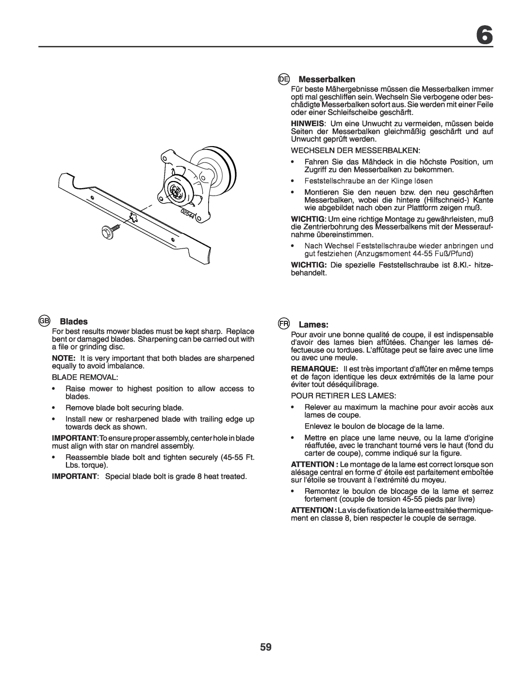 Husqvarna GTH260XP instruction manual Blades, Messerbalken, Lames 