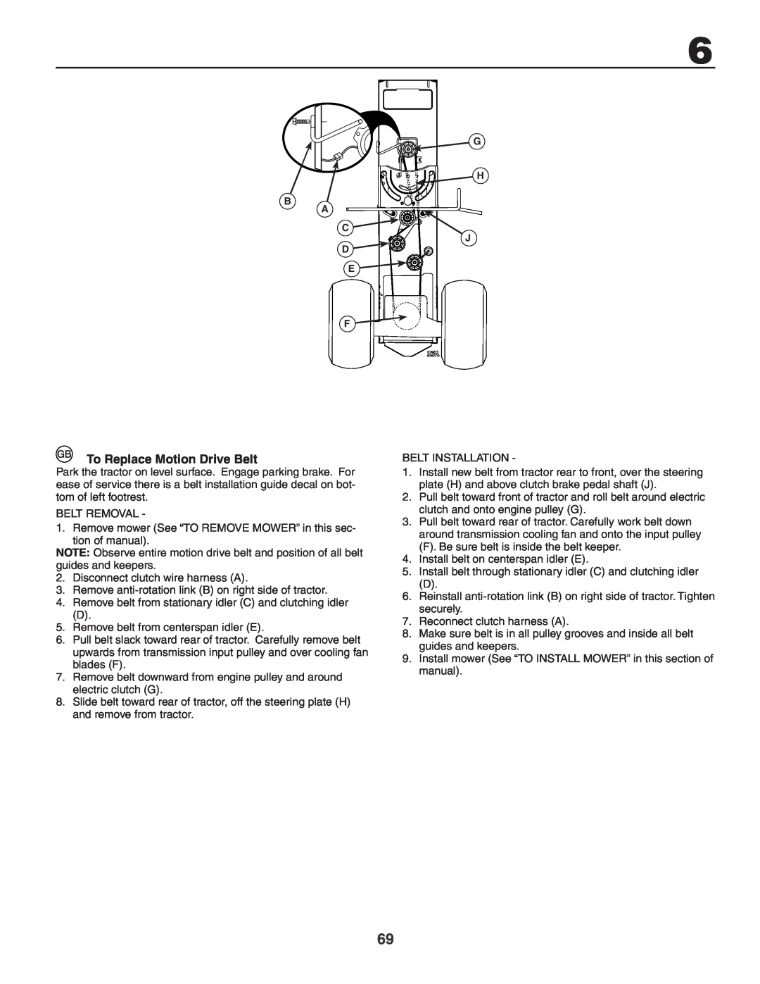 Husqvarna GTH260XP instruction manual To Replace Motion Drive Belt 