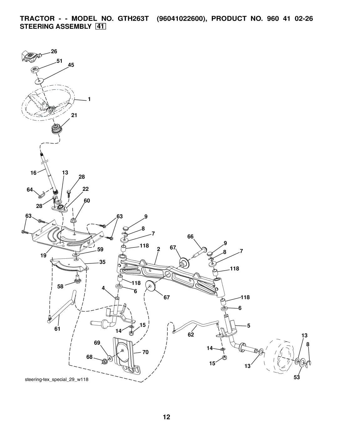 Husqvarna GTH263 T manual Steering Assembly 