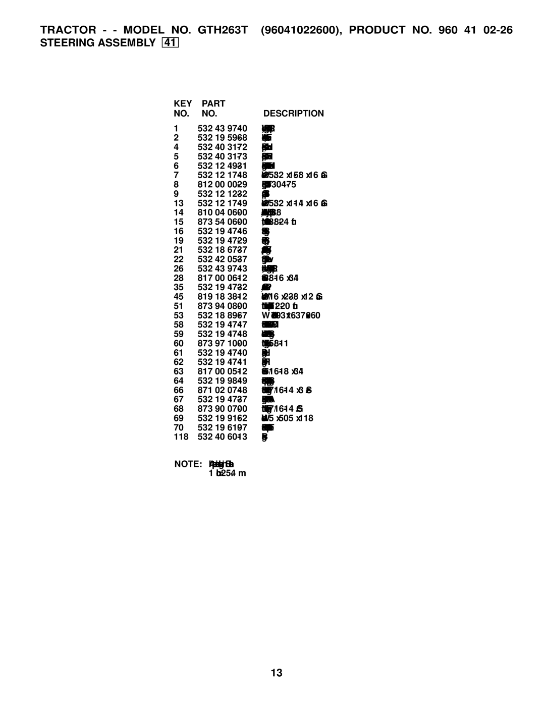 Husqvarna GTH263 T manual Steering Assembly 