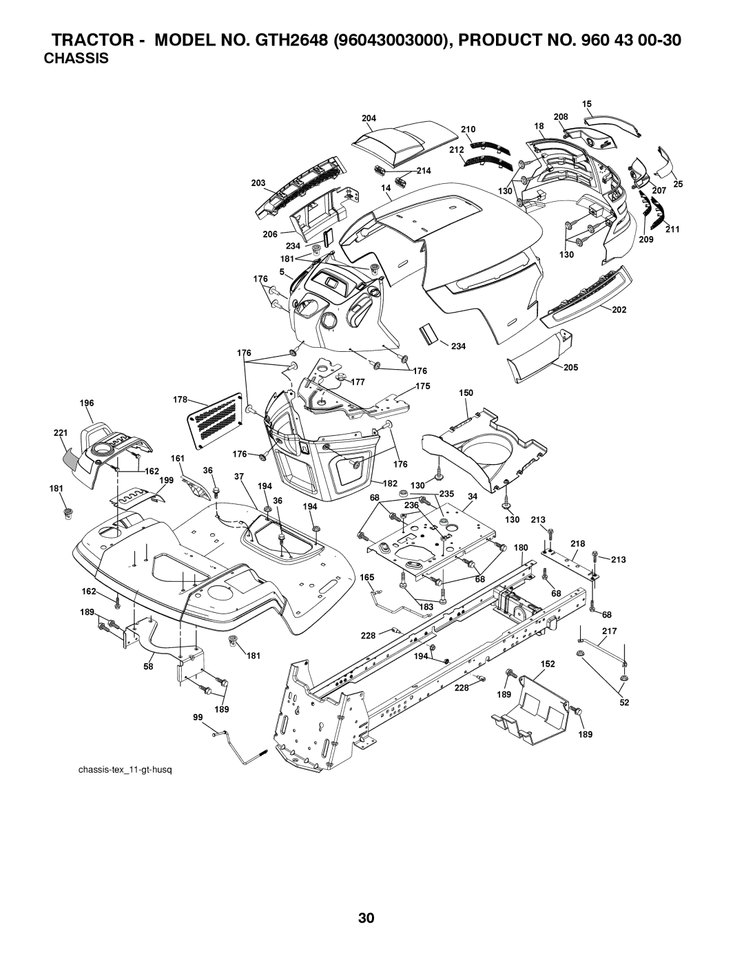 Husqvarna GTH2648 owner manual Chassis 