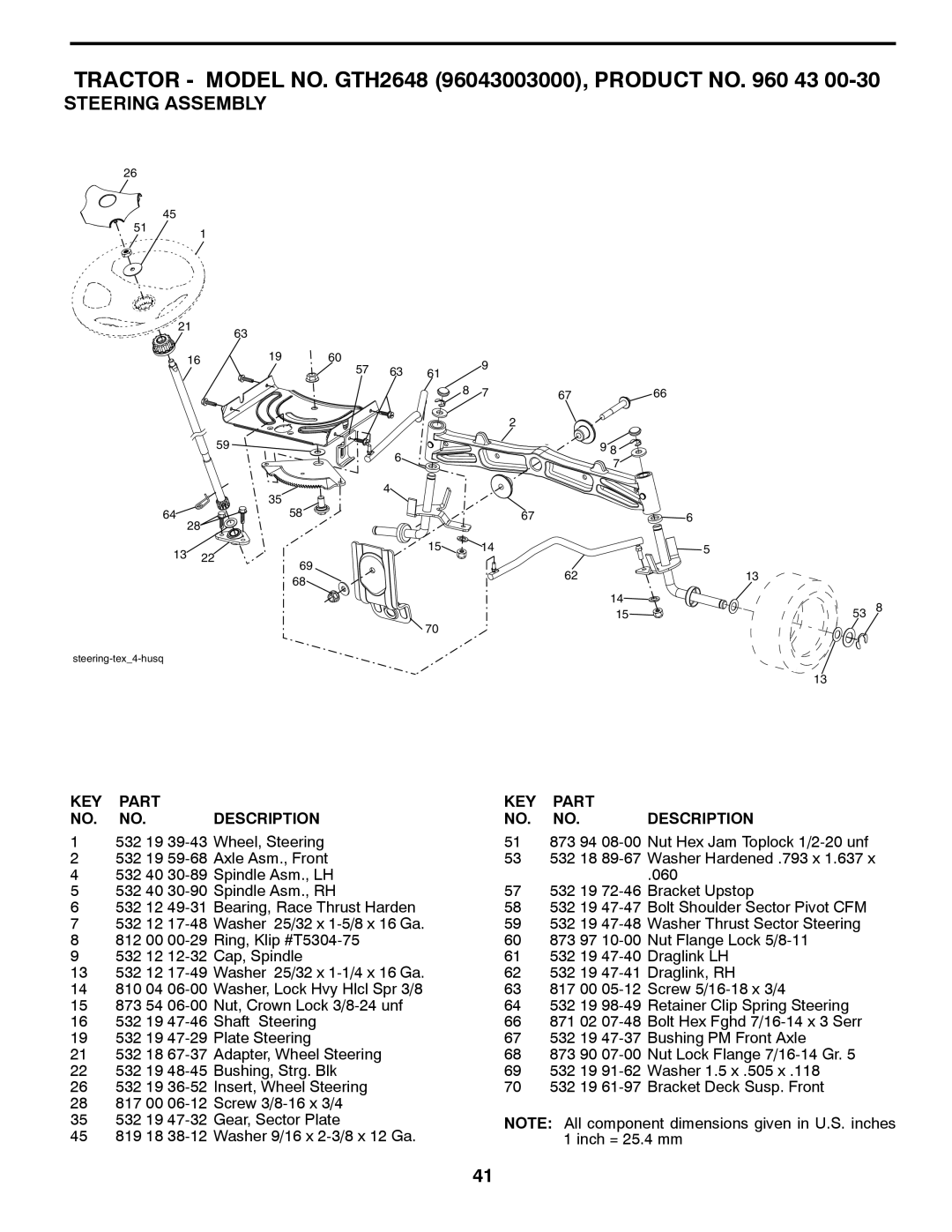 Husqvarna GTH2648 owner manual Steering Assembly 