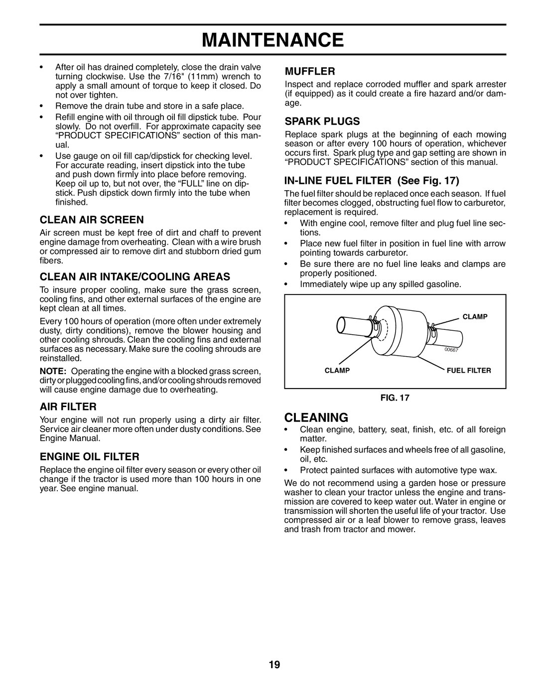 Husqvarna GTH2654 owner manual Cleaning 