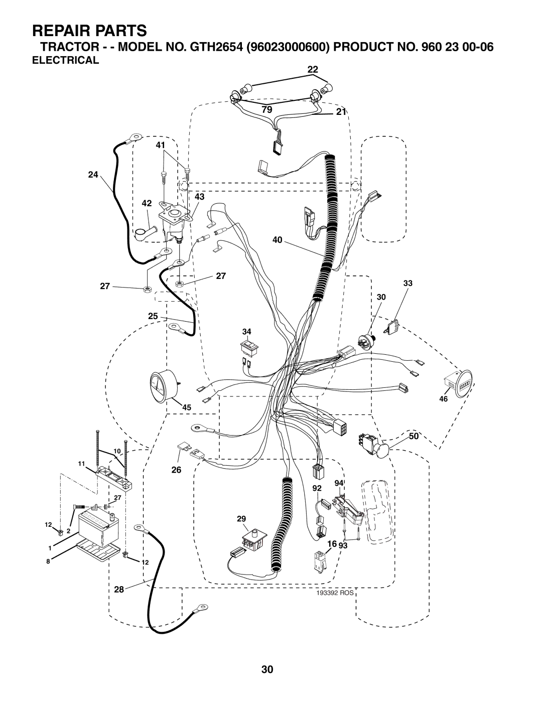 Husqvarna GTH2654 owner manual Electrical 