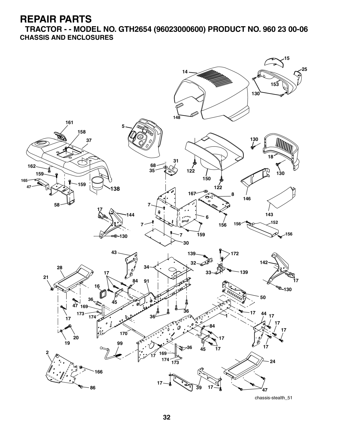 Husqvarna GTH2654 owner manual Chassis and Enclosures, 138 