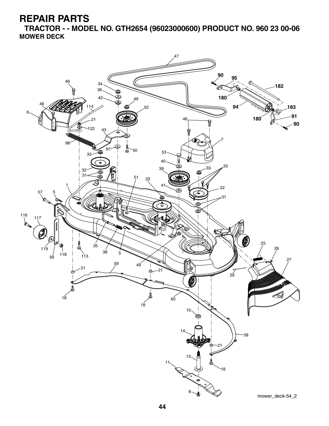 Husqvarna GTH2654 owner manual Mower Deck 