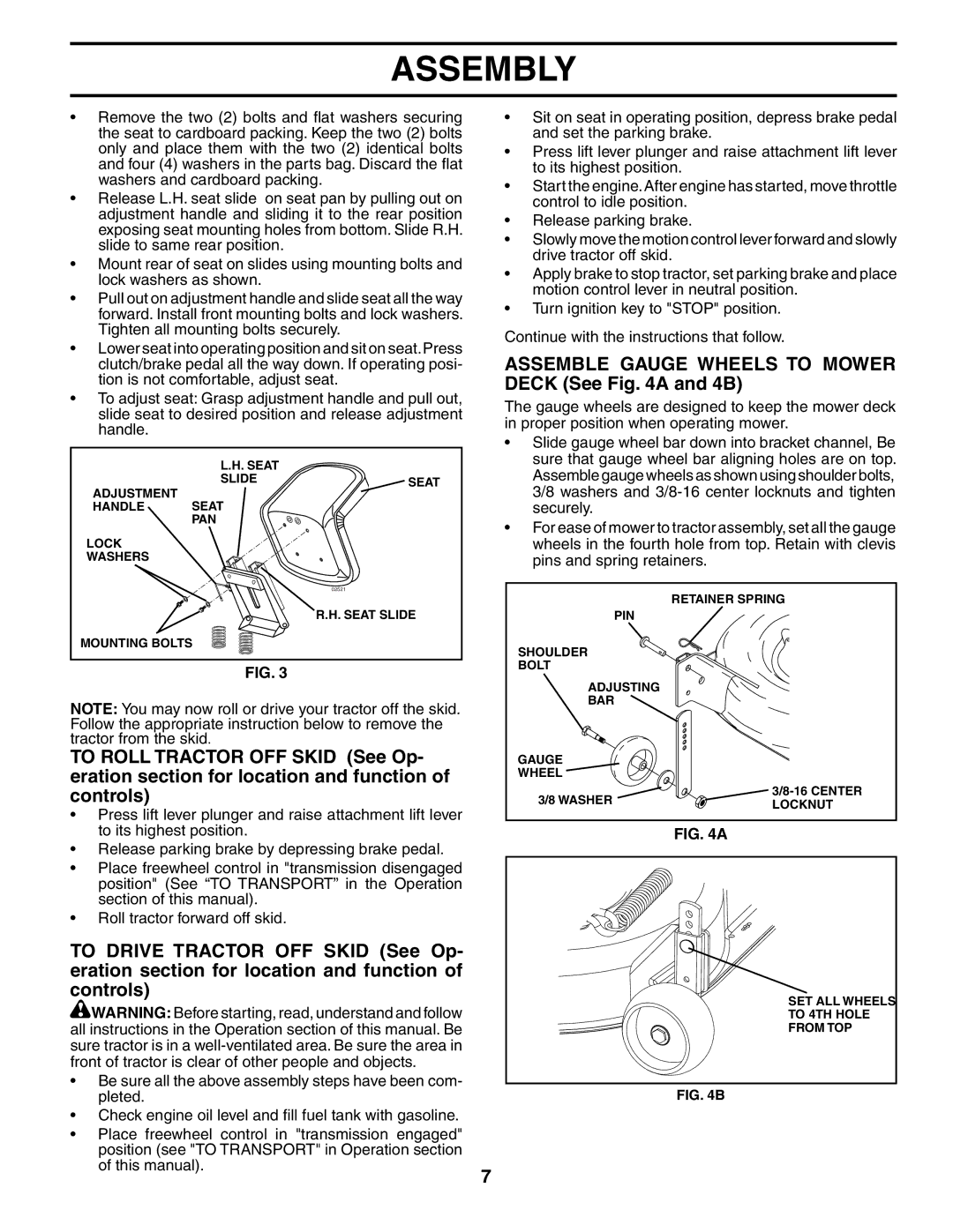 Husqvarna GTH2654 owner manual Assemble Gauge Wheels to Mower Deck See a and 4B 