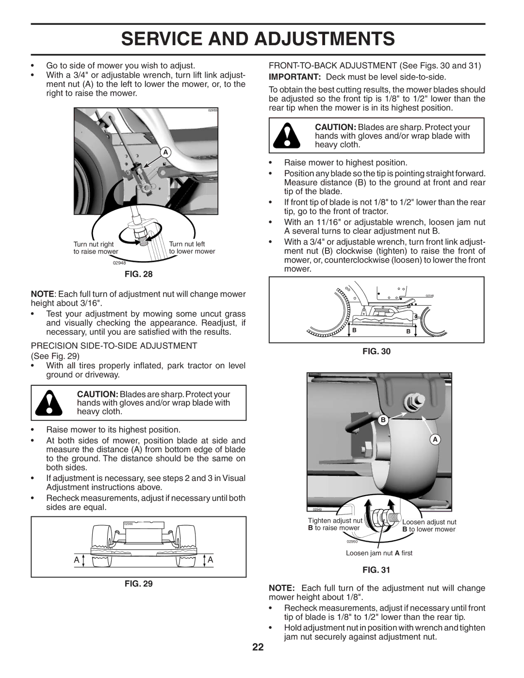 Husqvarna GTH2654T owner manual Turn nut right Turn nut left To raise mower 