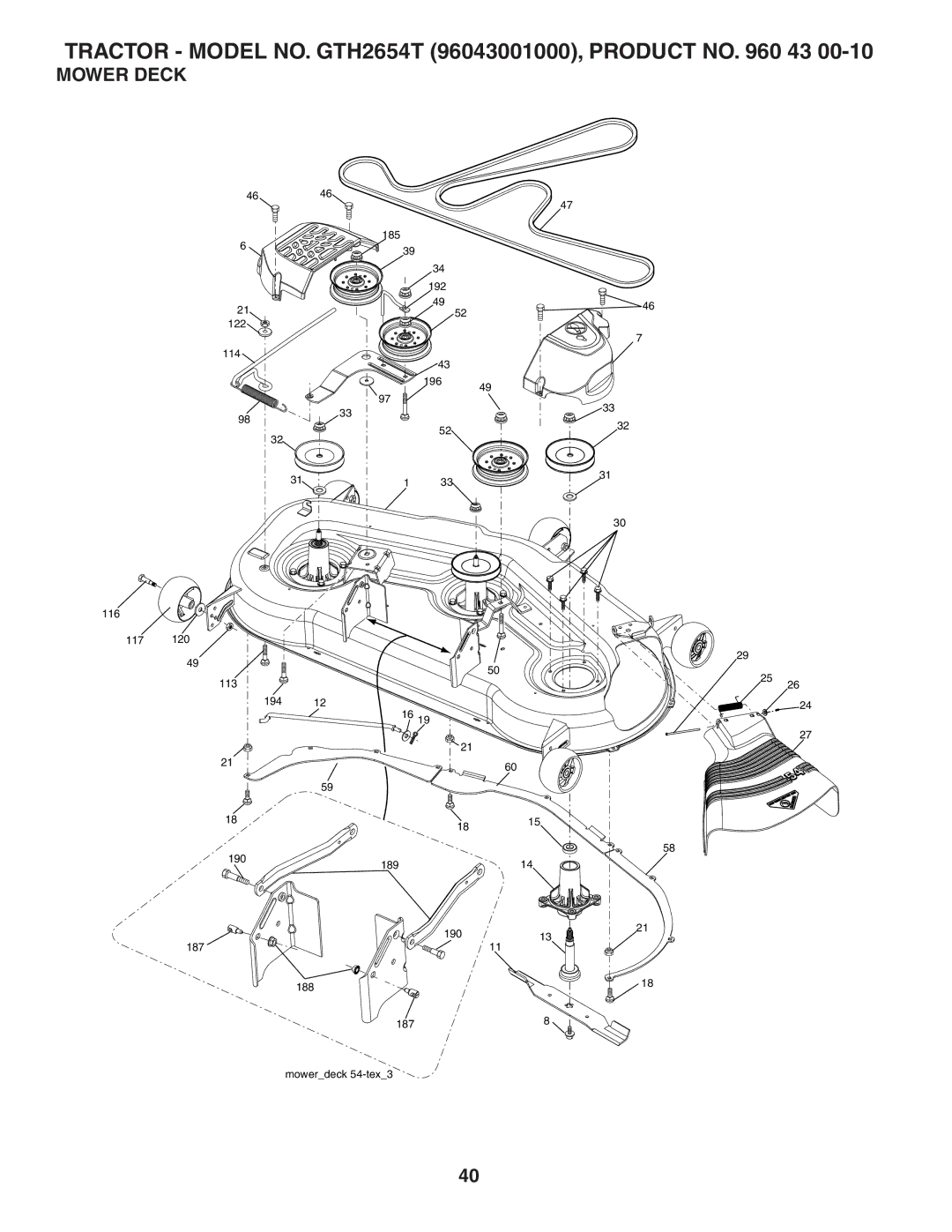 Husqvarna GTH2654T owner manual Mower Deck 