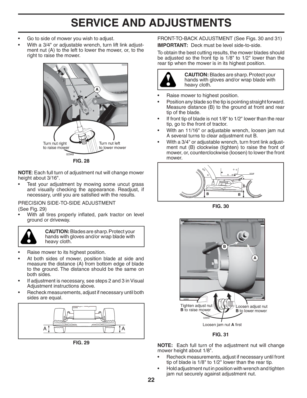 Husqvarna GTH26K54 owner manual Turn nut right Turn nut left To raise mower 