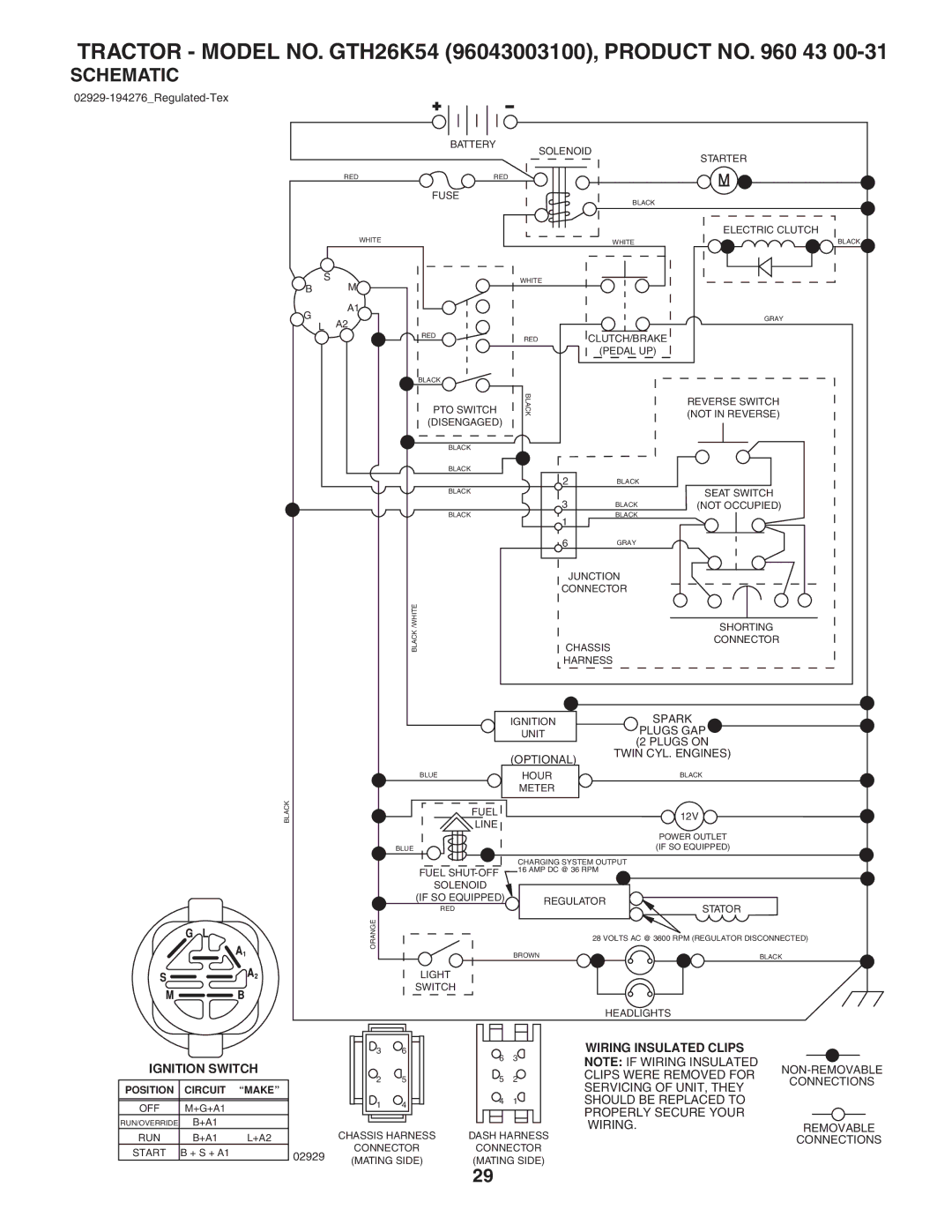 Husqvarna owner manual Tractor Model NO. GTH26K54 96043003100, Product no 43, Schematic 