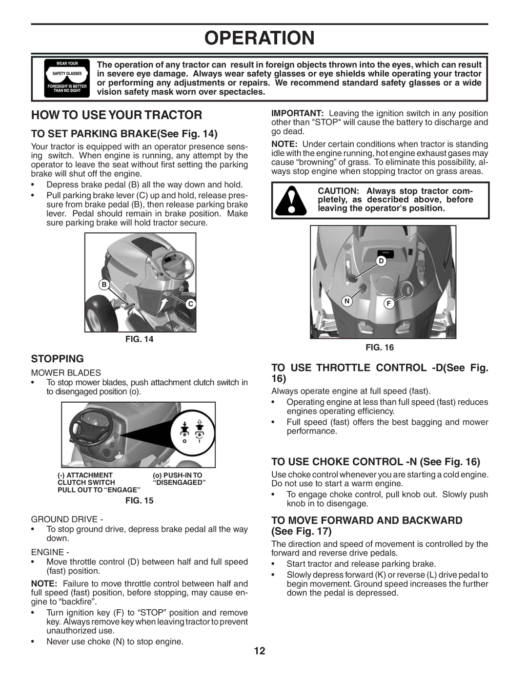 Husqvarna GTH26K54T owner manual HOW to USE Your Tractor, Stopping 