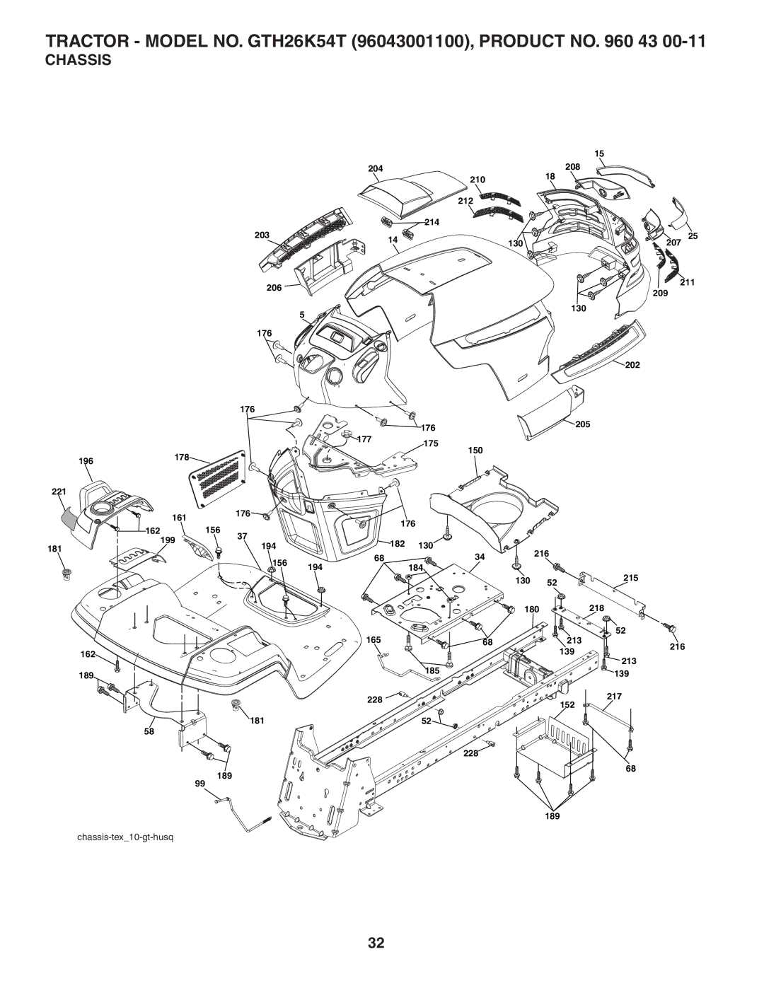 Husqvarna GTH26K54T owner manual Chassis 