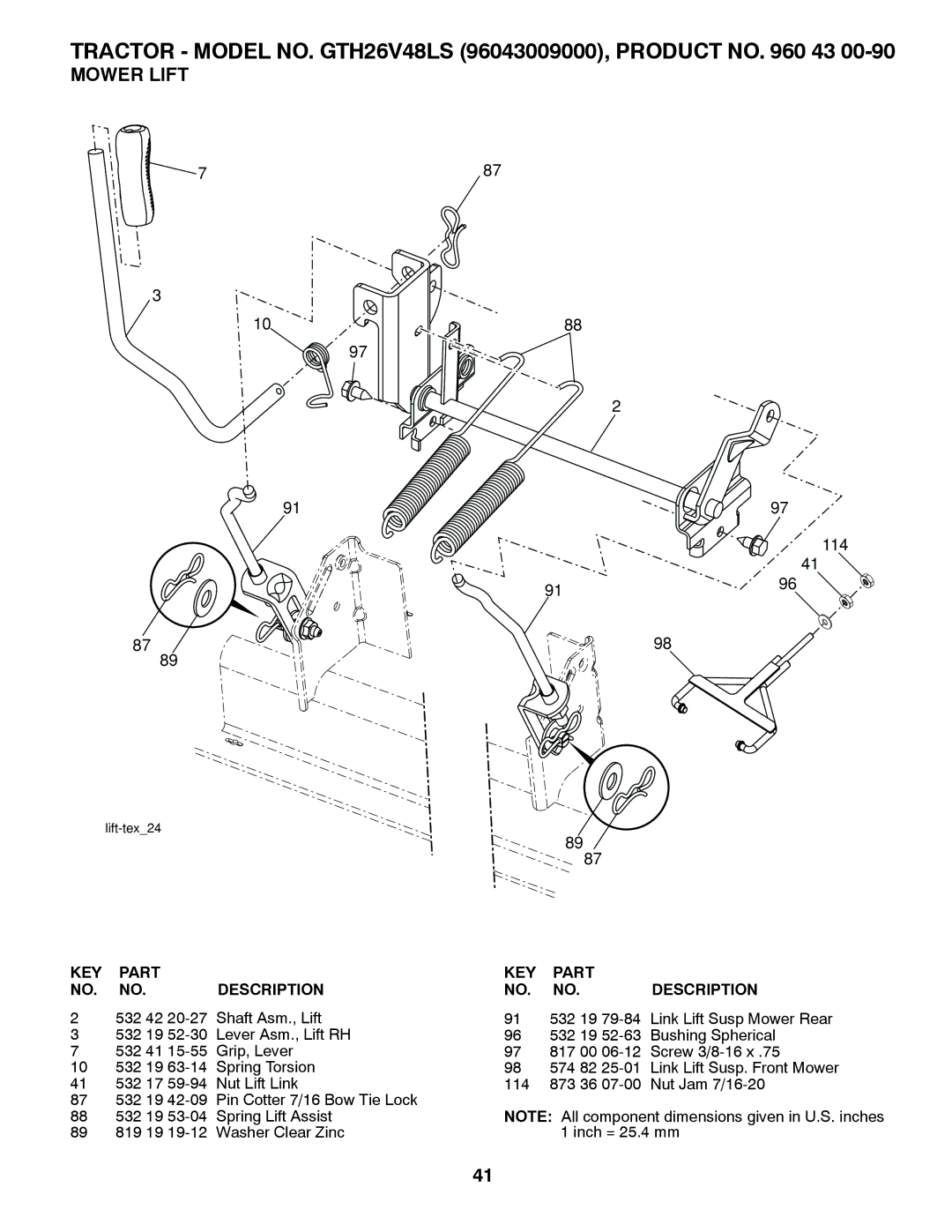 Husqvarna GTH26V48LS owner manual Mower Lift,    