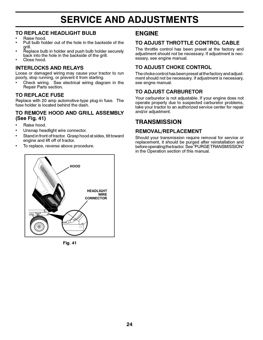 Husqvarna GTH26V52LS owner manual Transmission 