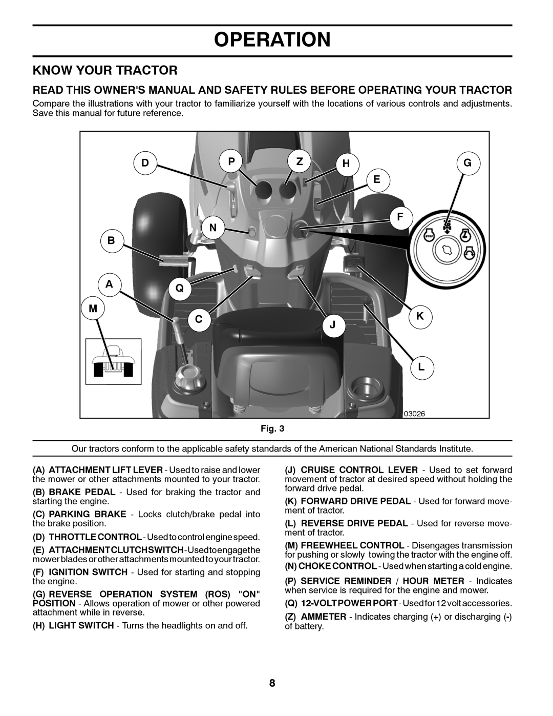 Husqvarna GTH26V52LS owner manual Know Your Tractor, Operation 