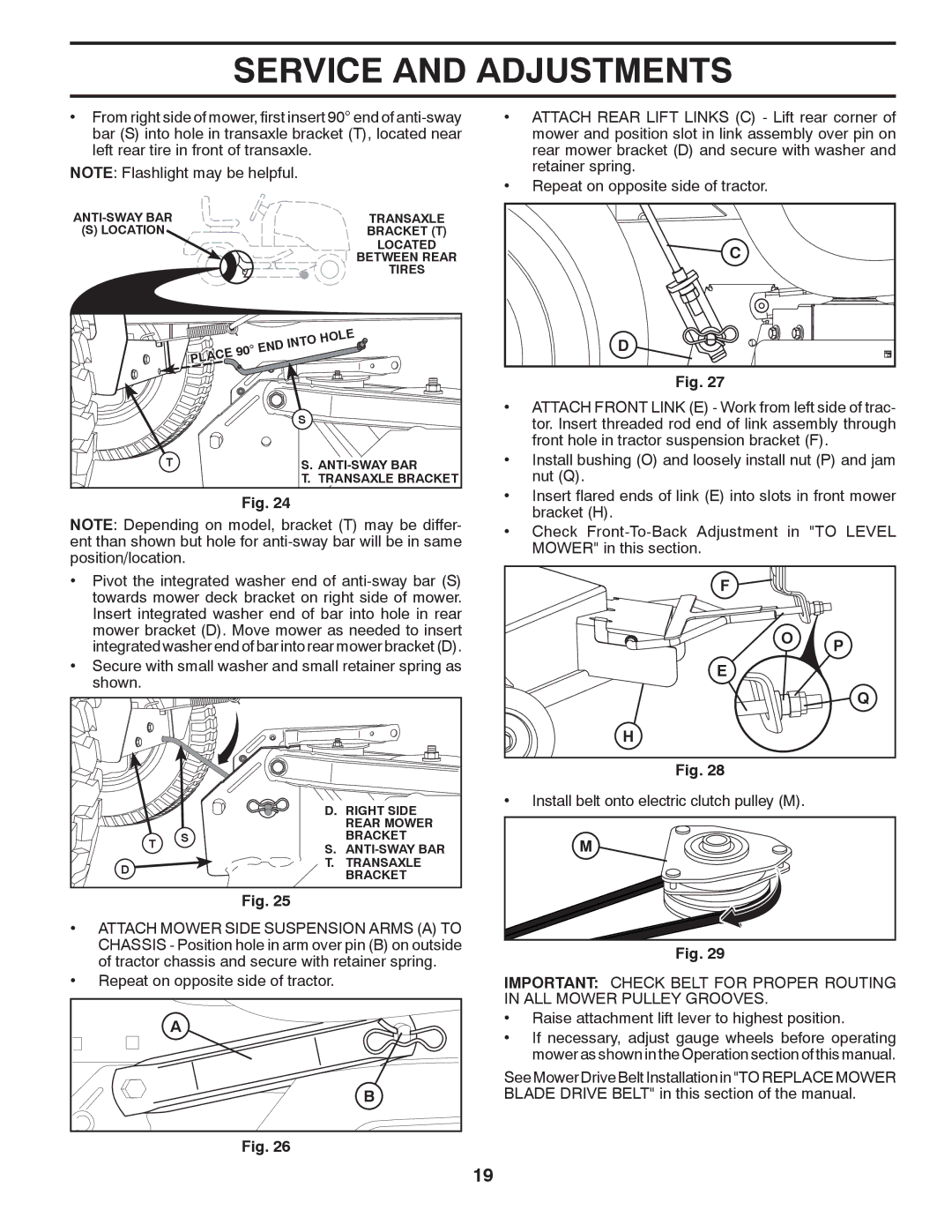 Husqvarna GTH2752TF owner manual Secure with small washer and small retainer spring as shown 