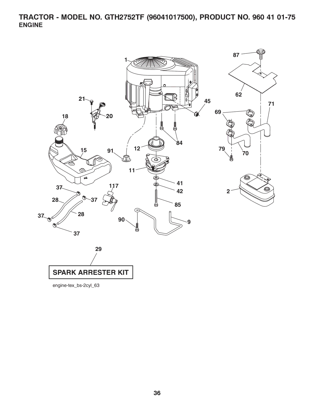 Husqvarna GTH2752TF owner manual Engine 