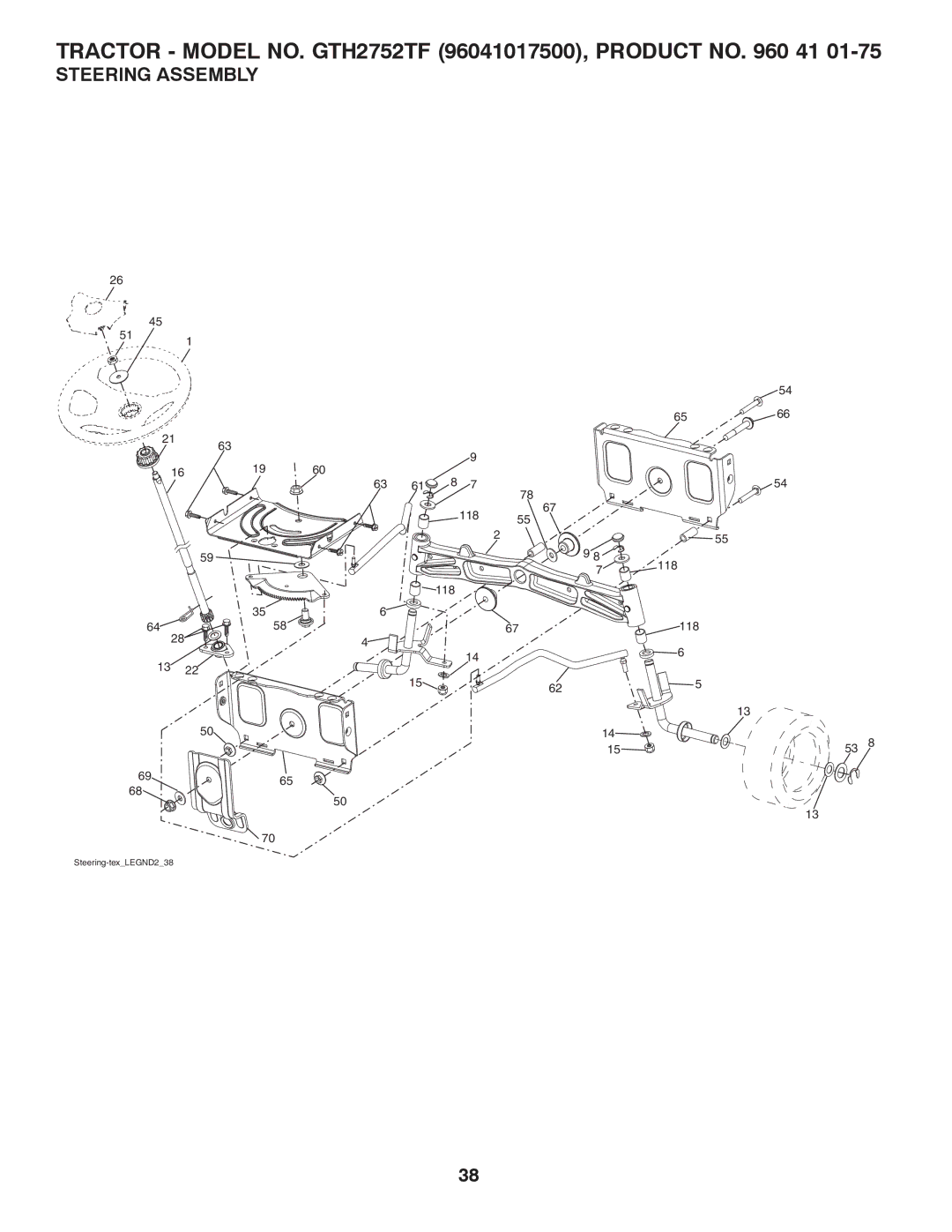 Husqvarna GTH2752TF owner manual Steering Assembly 