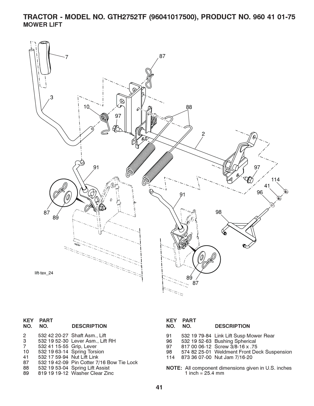 Husqvarna GTH2752TF owner manual Mower Lift,    