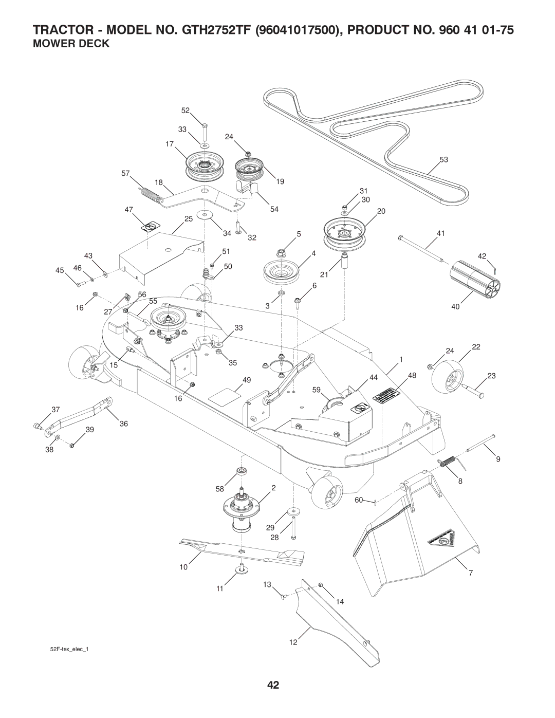 Husqvarna GTH2752TF owner manual Mower Deck 