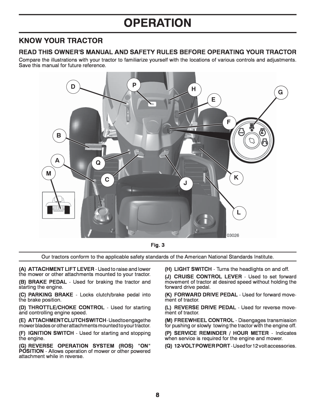 Husqvarna GTH2752TF owner manual Know Your Tractor, Dphg E F, Cjk L, Operation 