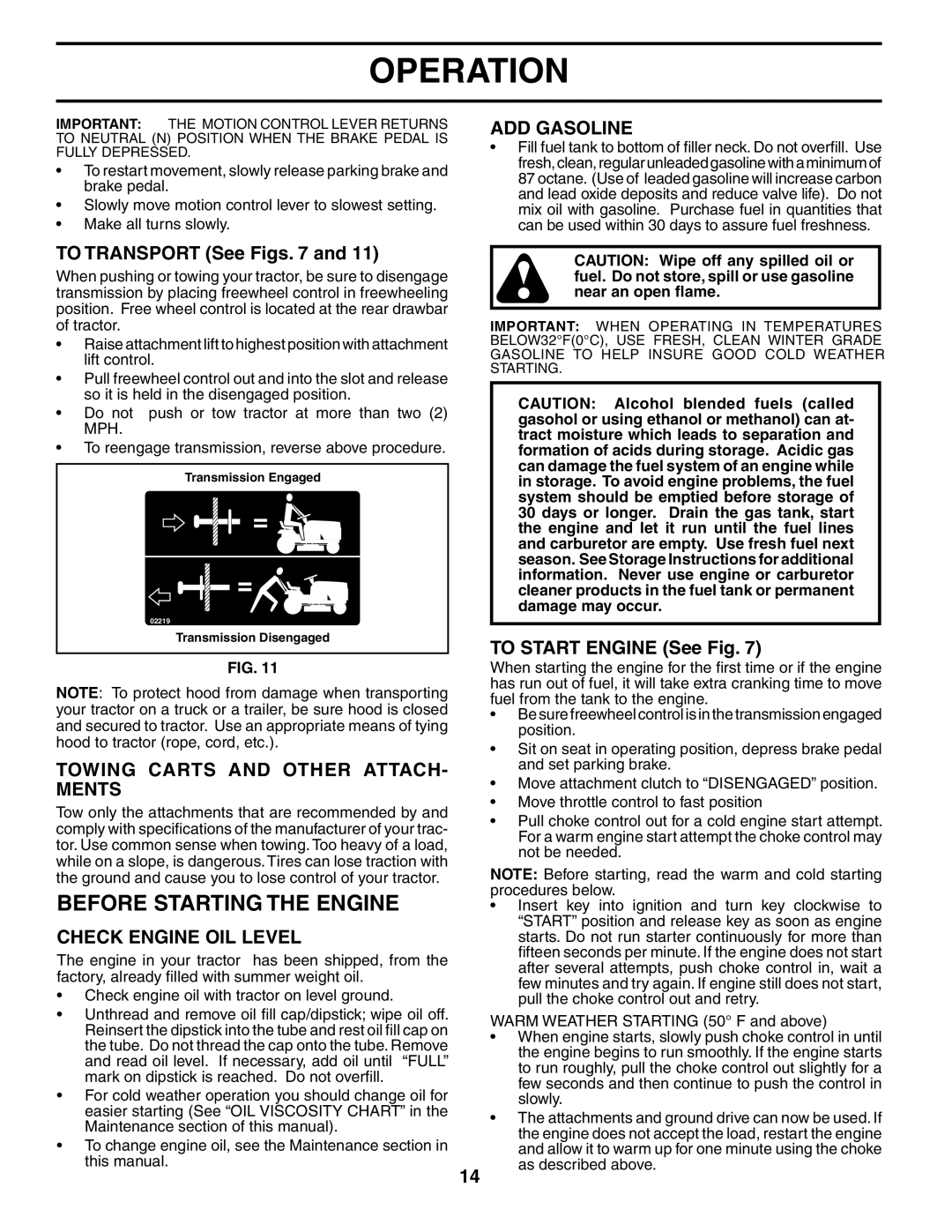 Husqvarna GTH2754 Before Starting the Engine, Towing Carts and Other ATTACH- Ments, Check Engine OIL Level, ADD Gasoline 