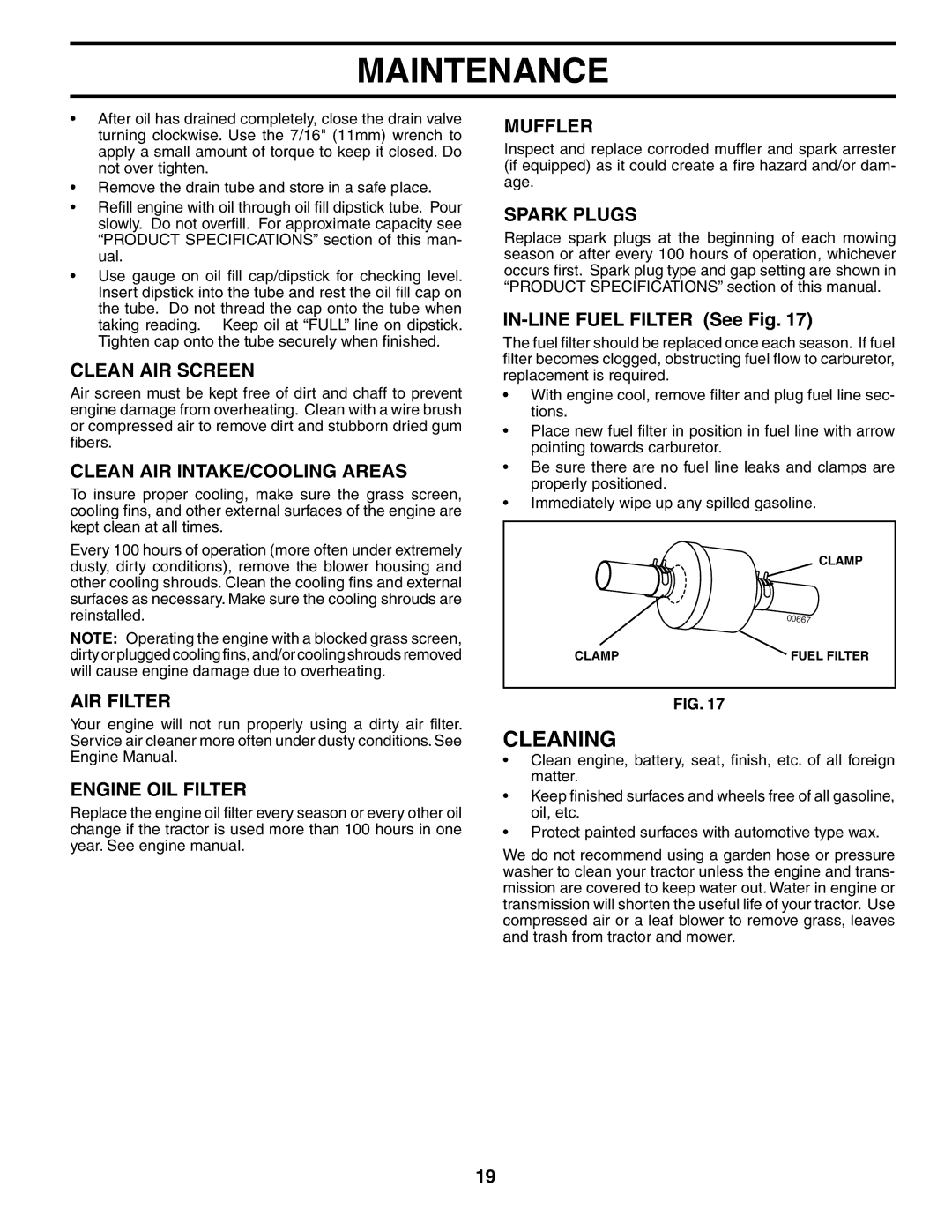 Husqvarna GTH2754 owner manual Cleaning 