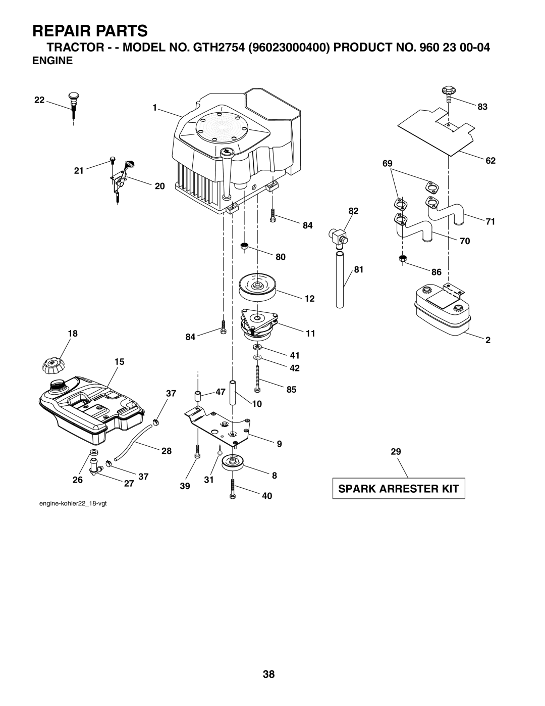 Husqvarna GTH2754 owner manual Engine 