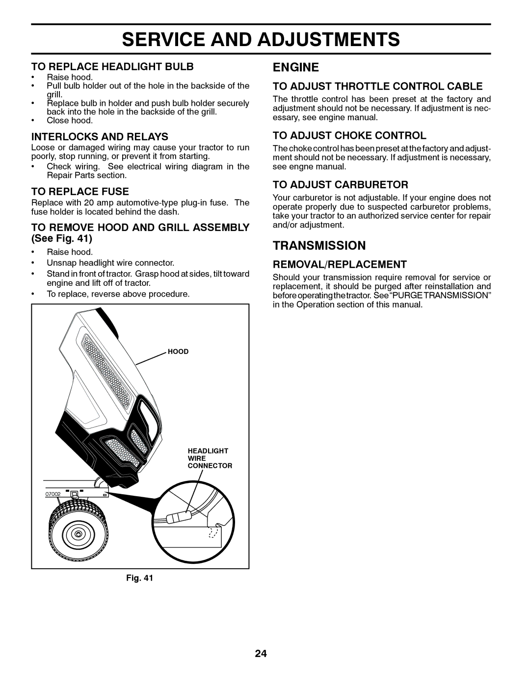 Husqvarna GTH27V48LS owner manual Transmission 