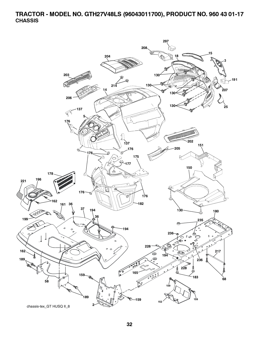 Husqvarna GTH27V48LS owner manual Chassis, 189 