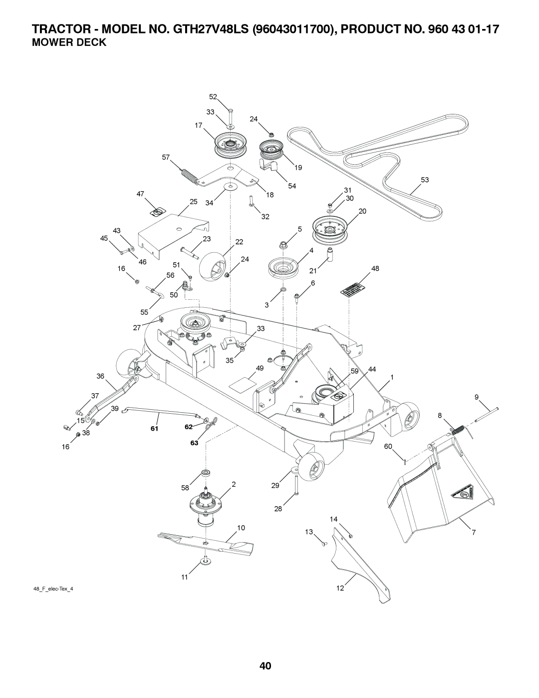 Husqvarna GTH27V48LS owner manual Mower Deck 