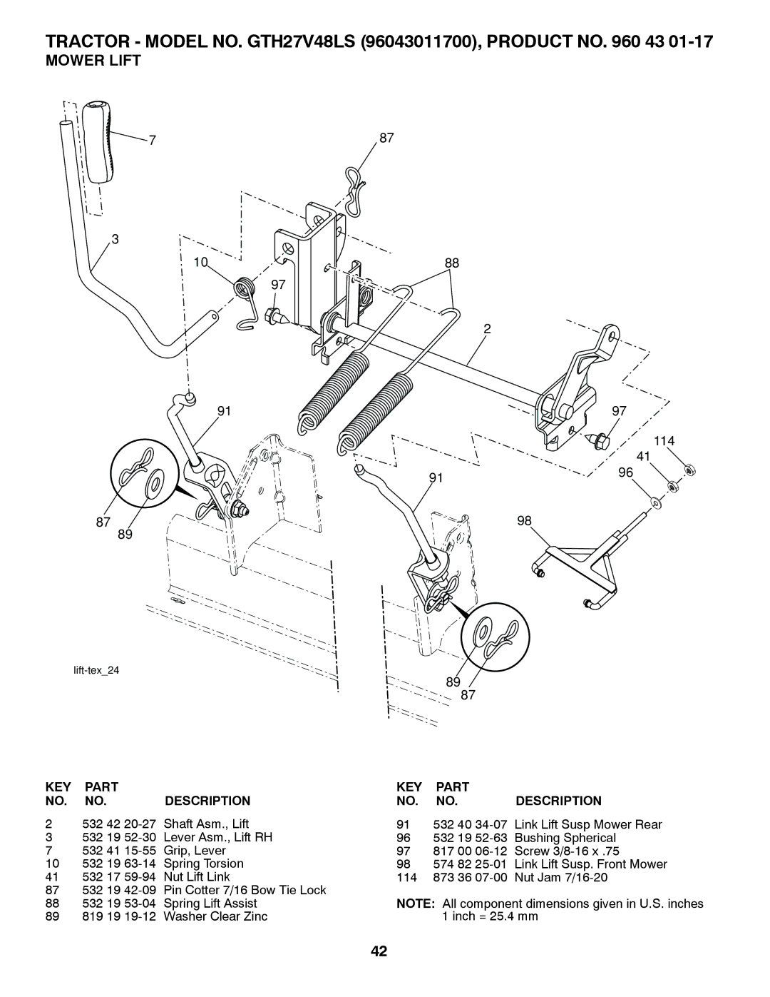 Husqvarna GTH27V48LS owner manual Mower Lift,    