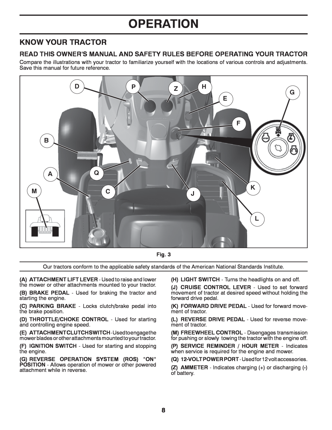 Husqvarna GTH27V52LS owner manual Know Your Tractor, Operation 
