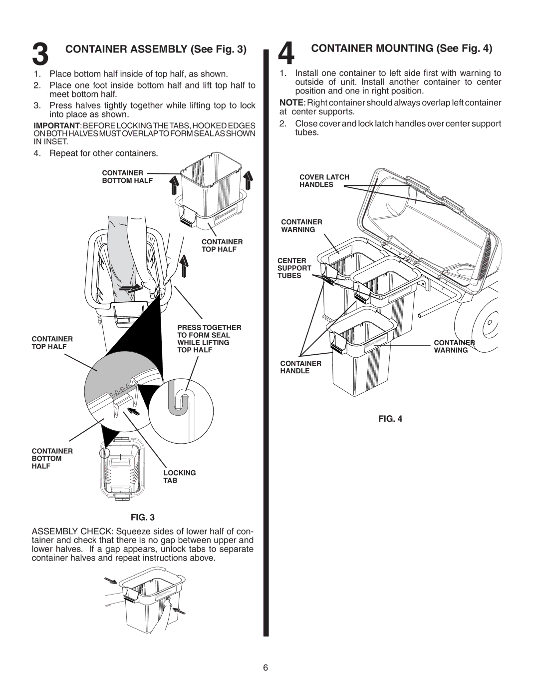 Husqvarna GTT348 owner manual Container Assembly See Fig, Container Mounting See Fig 