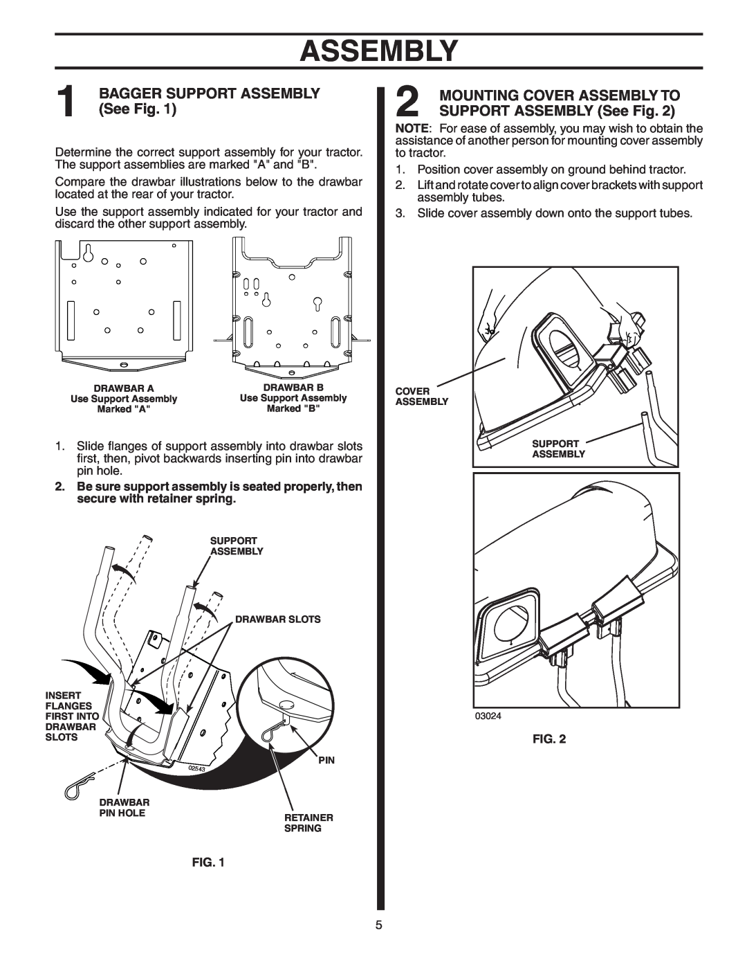 Husqvarna GTT348 owner manual SUPPORT ASSEMBLY See Fig, Bagger Support Assembly, Mounting Cover Assembly To 