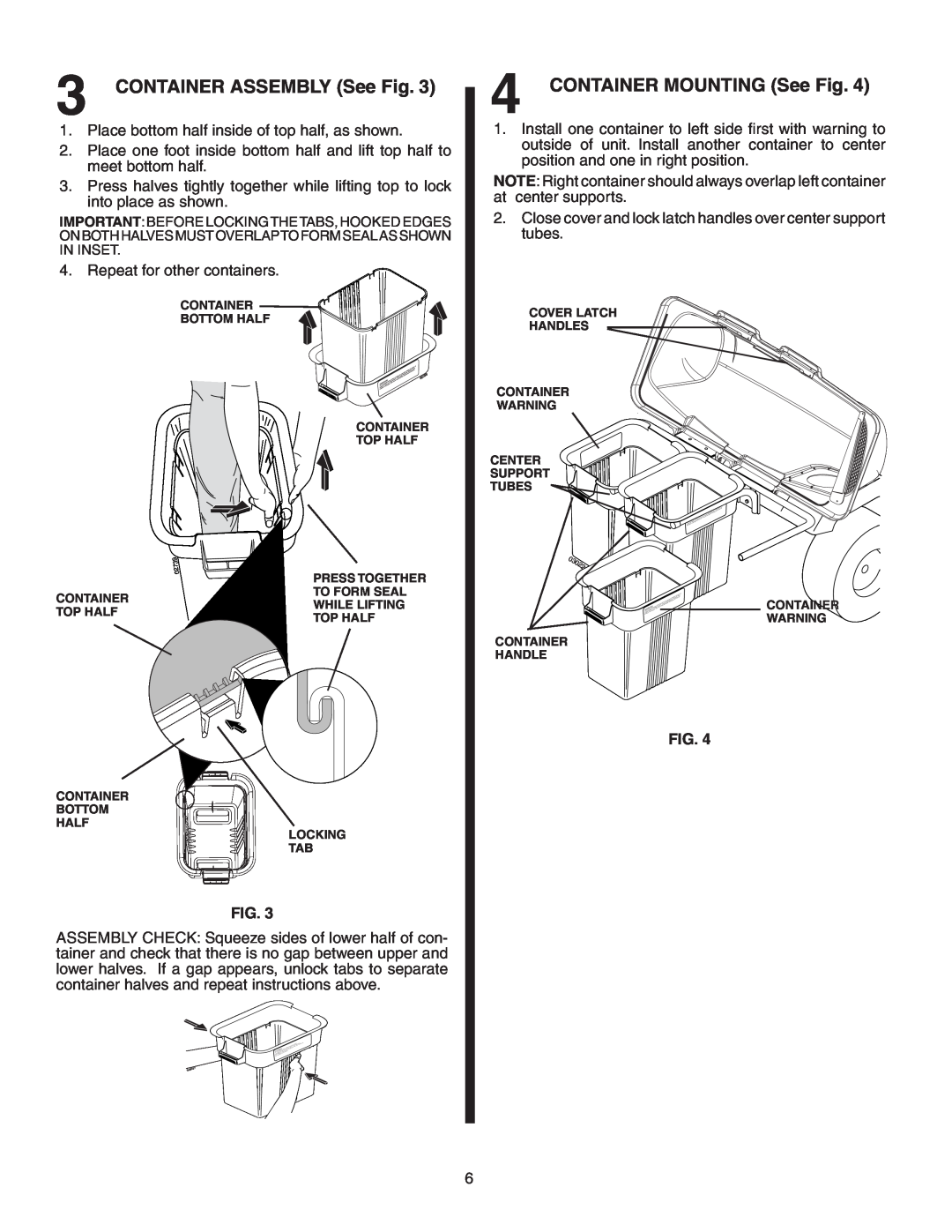 Husqvarna GTT348 owner manual CONTAINER ASSEMBLY See Fig, CONTAINER MOUNTING See Fig 