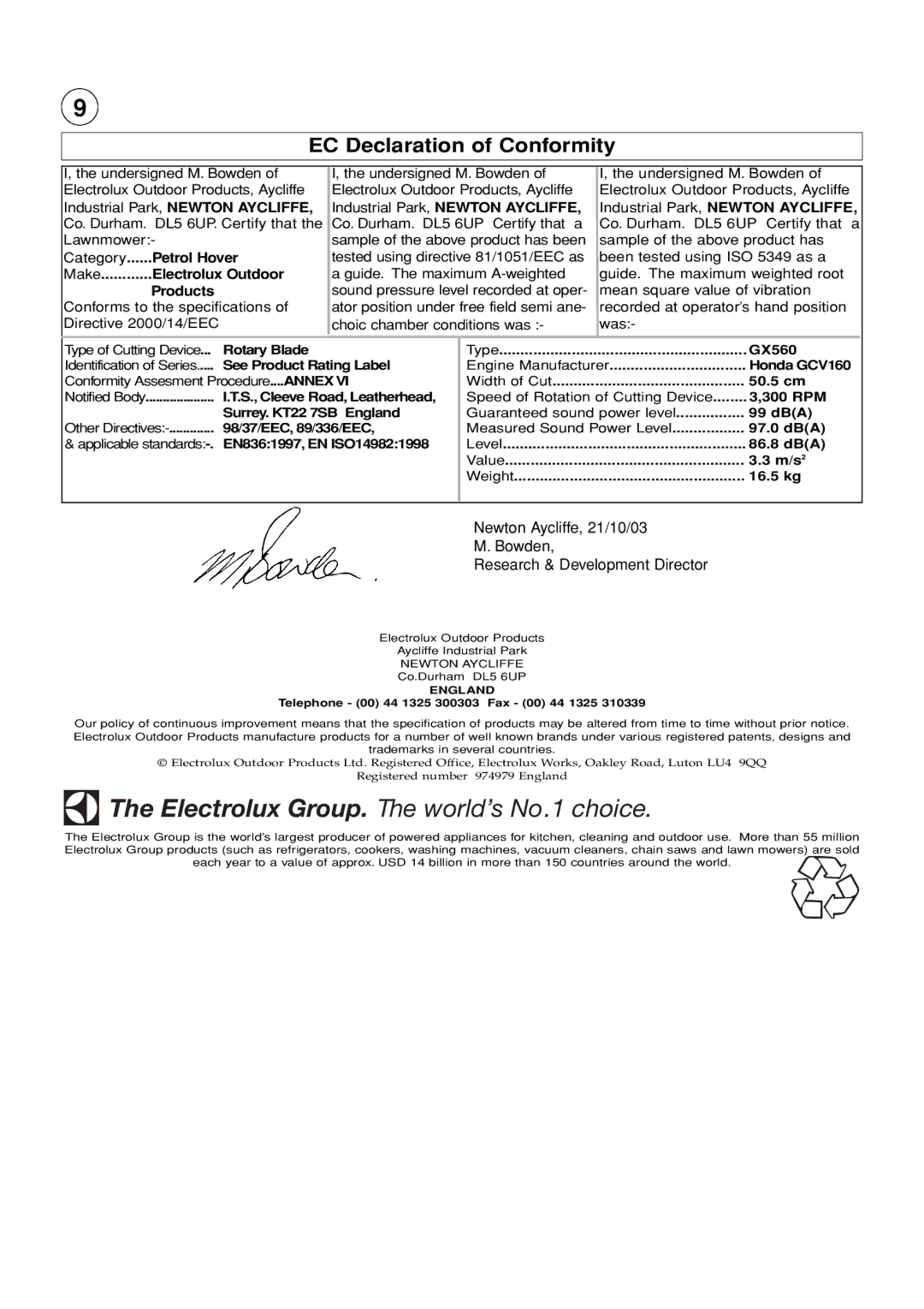 Husqvarna GX560 manual EC Declaration of Conformity 