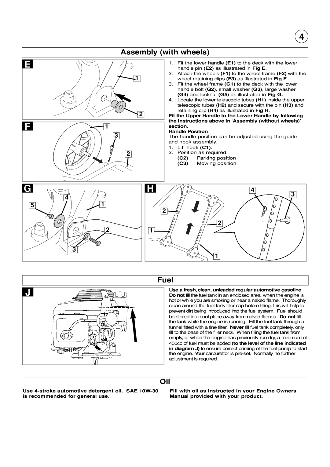 Husqvarna GX560 manual Assembly with wheels, Fuel, Oil 