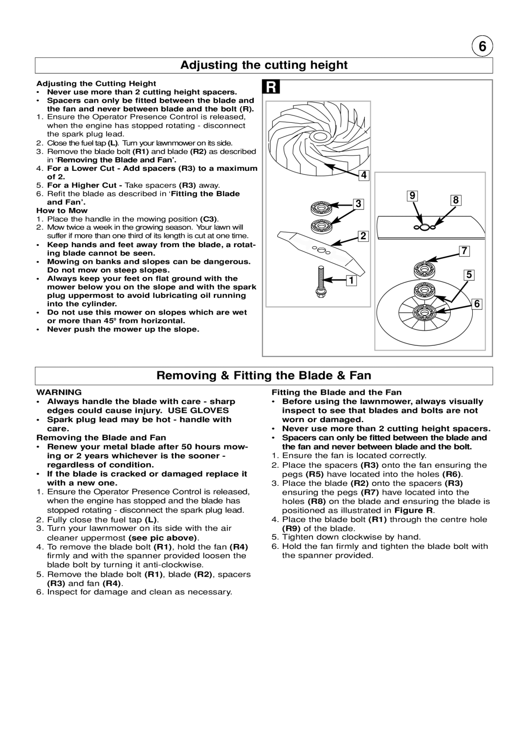 Husqvarna GX560 manual Adjusting the cutting height, Removing & Fitting the Blade & Fan, How to Mow 