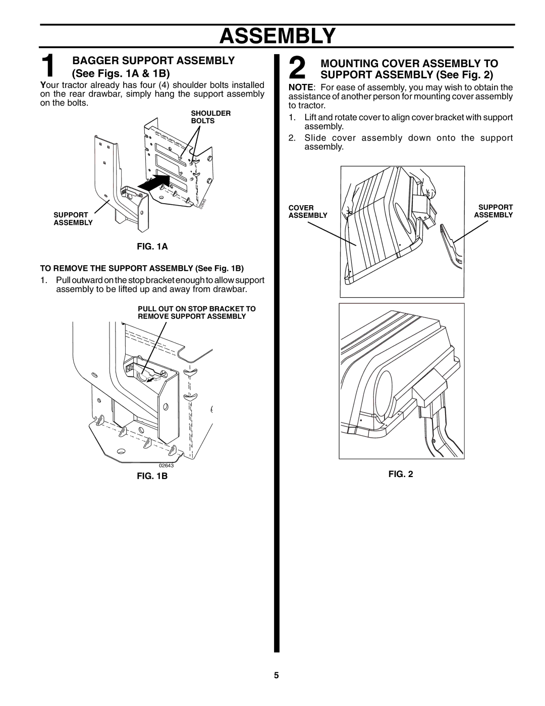 Husqvarna H238SL owner manual See Figs a & 1B, Support Assembly See Fig 