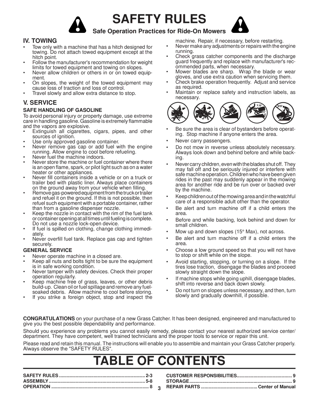 Husqvarna H342SG owner manual Table of Contents 