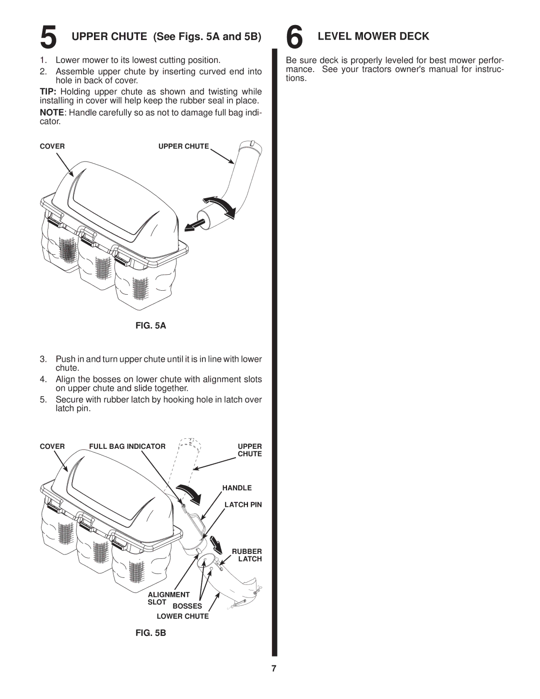 Husqvarna H342SG owner manual Upper Chute See Figs a and 5B, Level Mower Deck 